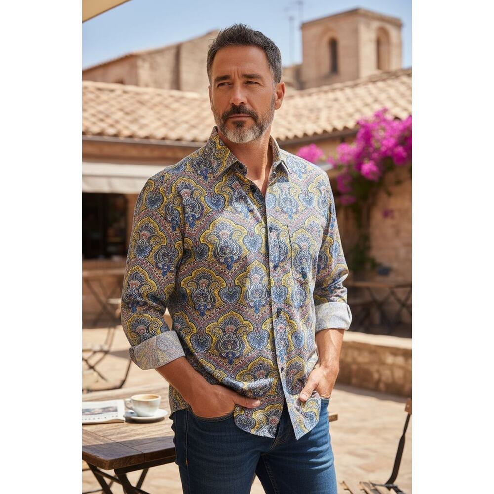 Alan Fussler Men’s Med Multi Colored Paisley Long Sleeve Button Down Collar